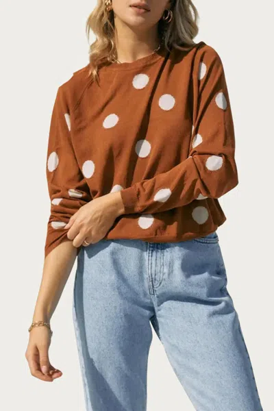 Shop Endless Blu. Polka-dot Intarsia Knit Top In Camel/off White In Brown