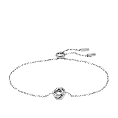 Shop Fossil Women's Love Knot Stainless Steel Station Bracelet In Silver