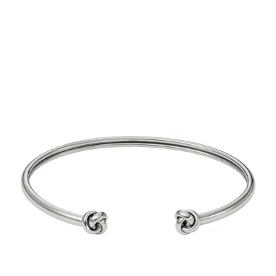 Shop Fossil Women's Love Knot Stainless Steel Cuff Bracelet In Silver