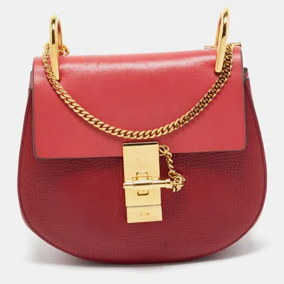 Shop Chloé Leather Mini Drew Chian Shoulder Bag In Red