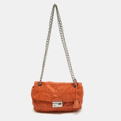 Shop Prada Gaufre Leather Medium Flap Shoulder Bag In Orange