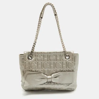 Shop Ch Carolina Herrera Monogram Leather Audrey Shoulder Bag In Grey