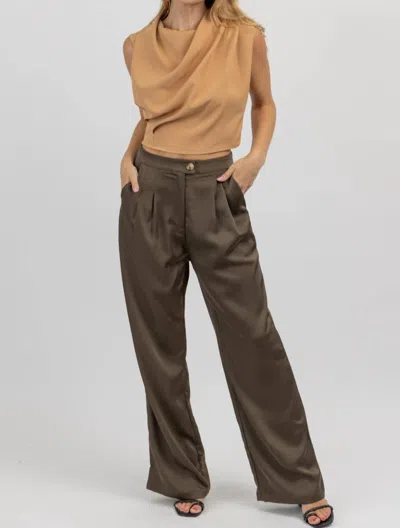 Shop Emory Park Satin Wide Leg Pintuck Pant In Olive In Brown