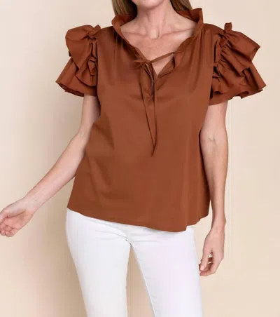 Shop Sofia Collections Kata Flutter Sleeve Blouse In Broze In Brown