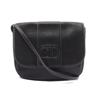 Shop Dior Shoulder Bag Leather Cd Logo In Black