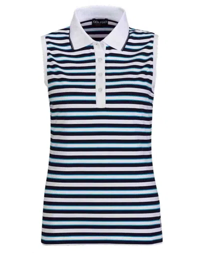 Shop Golfino Women's Sea Salt Striped Sleeveless Polo In Blue White Stripes