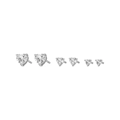 Fossil Women's Heart Silver-tone Brass Stud Earrings Gift Set In Silver