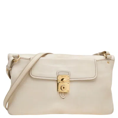 Shop Miu Miu Cream Leather Fold Over Shoulder Bag In White
