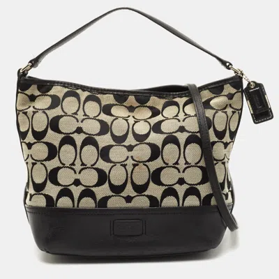 Shop Coach Signature Canvas And Leather Shoulder Bag In Black