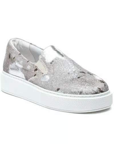 Shop J/slides Women's Delia Pony Haircalf & Leather Sneaker In Silver/white Metallic