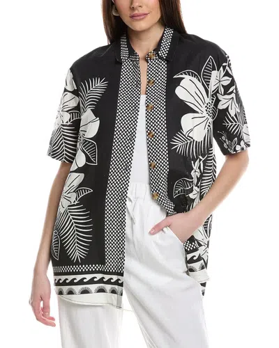 Shop Farm Rio Macaw Elegance Uni Linen-blend Shirt In Black