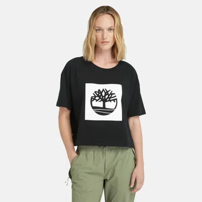 Shop Timberland Women's Cropped Logo T-shirt In Black