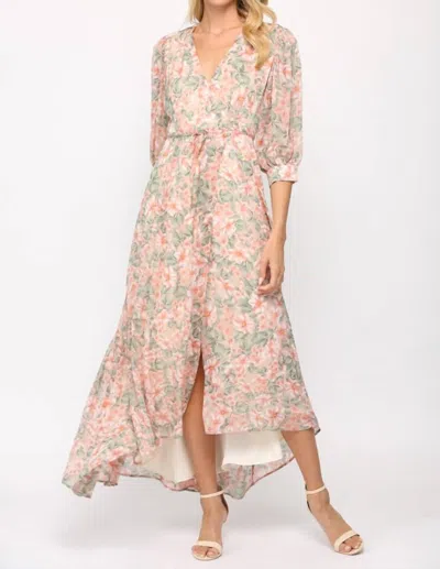 Shop Fate Floral Print Wrap Dress In Cream/coral In Beige