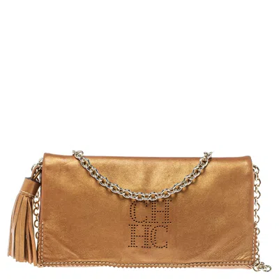 Shop Carolina Herrera Leather Chain Shoulder Bag In Brown