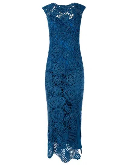 Shop Alejandra Alonso Rojas Classic Crochet Dress In Twilight In Blue