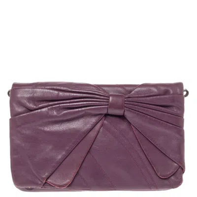 Shop Nina Ricci Leather Pleated Bow Flap Shoulder Bag In Purple