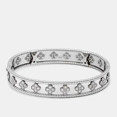 Shop Van Cleef & Arpels Perlée Clover Diamonds 18k White Gold Bracelet L