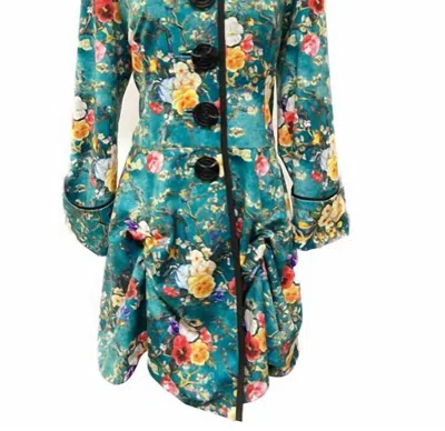 Shop An Ren Button Down Dress Coat In Turquoise In Multi
