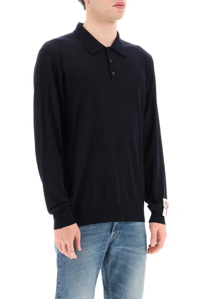 Shop Golden Goose Long-sleeve Knit Polo Shirt In Blue