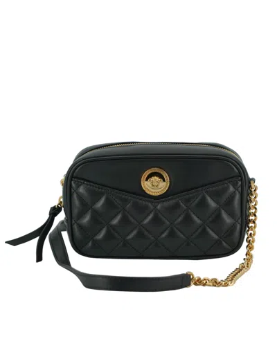 Shop Versace Lamb Leather Small Camera Crossbody Women's Bag In Black