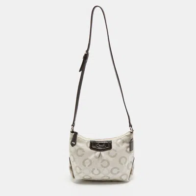 Shop Coach Off Signature Fabric And Patent Leather Shoulder Bag In White