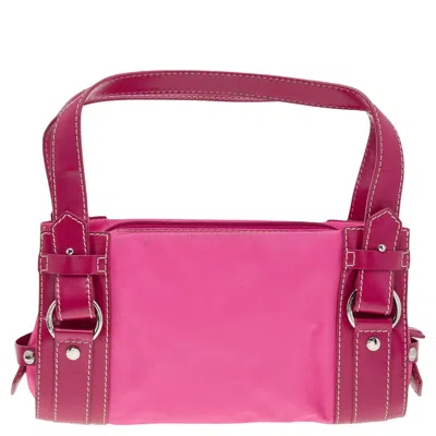 Shop Lancel Canvas And Leather Shoulder Bag In Pink