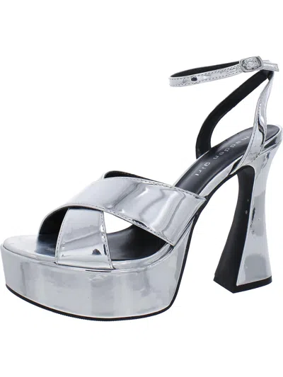 Shop Madden Girl Loollaa Womens Patent Criss-cross Platform Sandals In Silver
