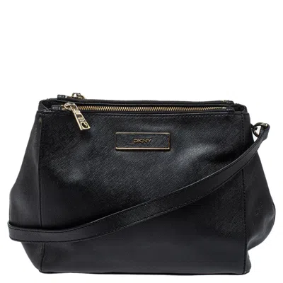 Shop Dkny Leather Double Zip Shoulder Bag In Black