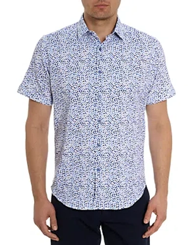 Shop Robert Graham Cyprus Printed Short Sleeve Seersucker Button Front Shirt In Blue