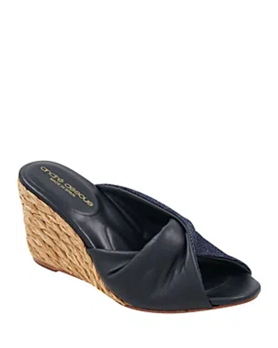 Shop Andre Assous Women's Merida Slip On Twisted Espadrille Wedge Sandals In Navy