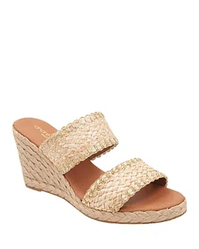 Shop Andre Assous Women's Nolita Slip On Woven Strappy Espadrille Wedge Sandals In Natural/platino