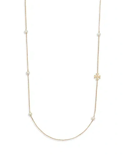 Tory Burch Kira Cultured Pearl & T Monogram Strand Necklace, 38 In Gold/pearl