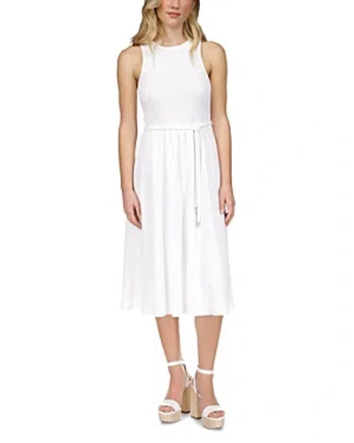 Shop Michael Kors Smocked Midi Dress In White