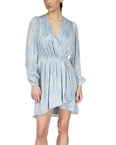 Shop Michael Kors Michael  Faux Wrap Long Sleeve Mini Dress In Chambray
