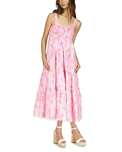 Shop Michael Kors Cotton Smocked Palm Print Midi Dress In Bouquet