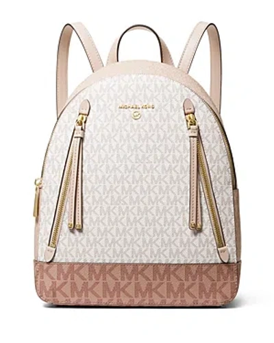 Shop Michael Kors Michael  Brooklyn Medium Logo Print Backpack In Optic White/pink