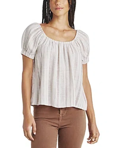 Splendid Farrah Linen Stripe Puff-sleeve Top In Fawn Yarn