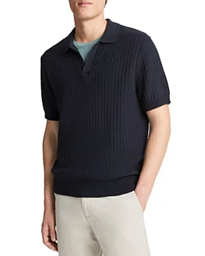 Shop Vince Crafted Rib Cotton & Cashmere Regular Fit Polo Collar Sweater In Coastal