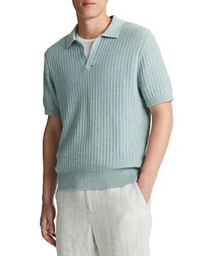 Shop Vince Crafted Rib Cotton & Cashmere Regular Fit Polo Collar Sweater In Ceramic Blue
