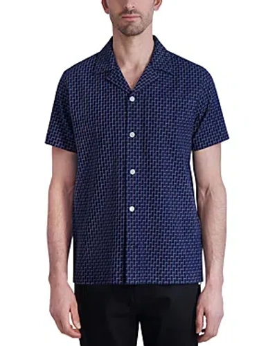 Shop Karl Lagerfeld Paris White Label Patterned Short Sleeve Camp Shirt In Blue Multi