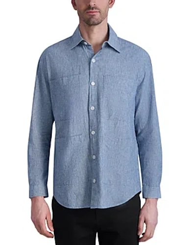 Shop Bloomingdale's Karl Lagerfeld Four Pocket Cotton & Linen Shirt In Blue/white