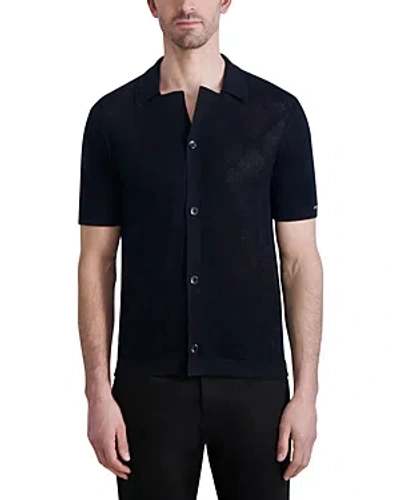 Shop Karl Lagerfeld Paris White Label Perforated Knit Short Sleeve Shirt In Black