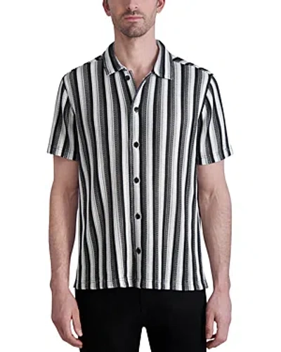 Shop Karl Lagerfeld Paris White Label Perforated Stripe Knit Short Sleeve Shirt In Black/white