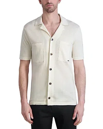 Shop Karl Lagerfeld Paris White Label Linen Knit Short Sleeve Shirt In Natural