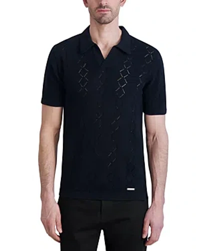 Shop Karl Lagerfeld Paris White Label Cotton Perforated Knit Polo In Black