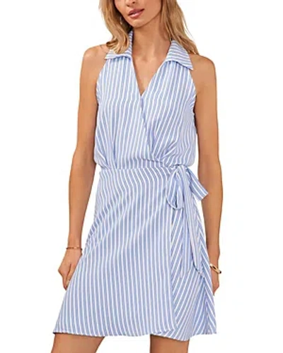 Shop Vince Camuto Striped Mini Wrap Dress In Airy Blue