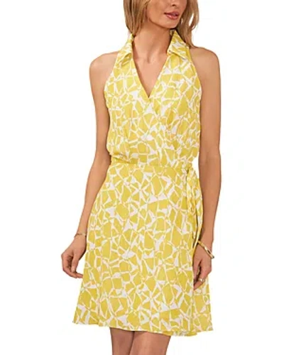 Shop Vince Camuto Printed Sleeveless Faux Wrap Dress In Bright Lemon