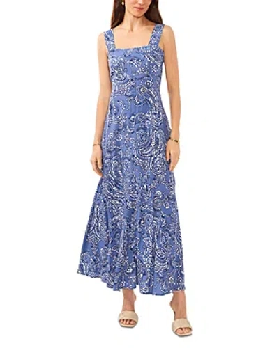 Vince Camuto Printed Square-neck Smocked-back Maxi Dress In Denim Navy