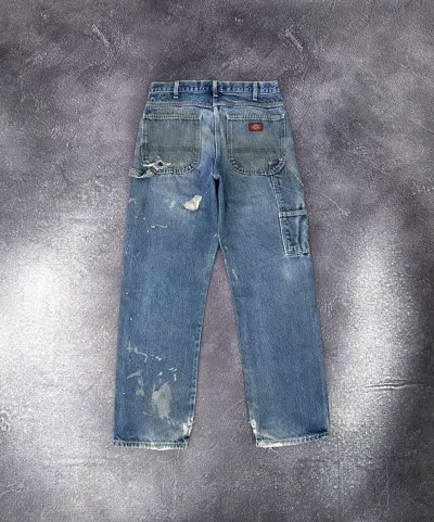 Pre-owned Dickies X Vintage Dickies Single Knee Washed Denim Baggy Work Pants In Blue