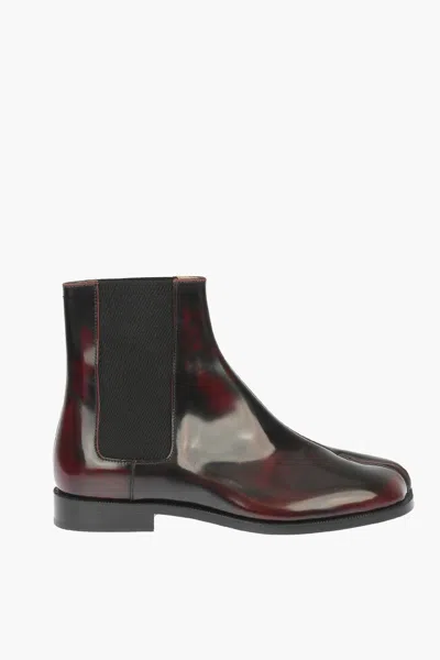 Pre-owned Maison Margiela Mm22 Leather Tabi Chelsea Boots In Burgundy